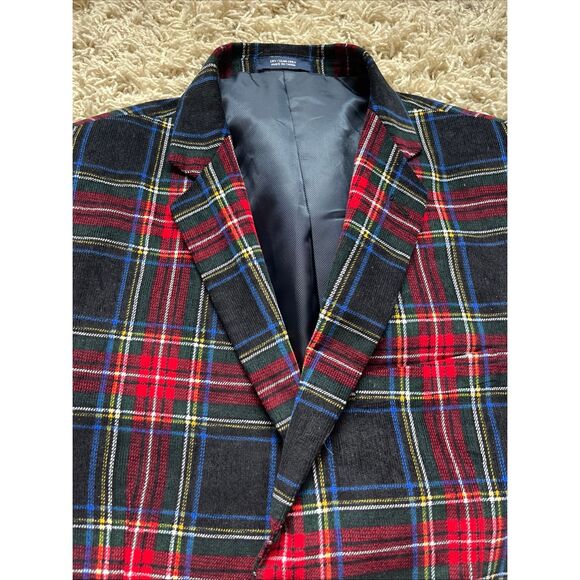 Saddlebred 40R Red Multi Tartan Plaid Preppy Corduroy Blazer Jacket Sport Coat - Picture 13 of 14